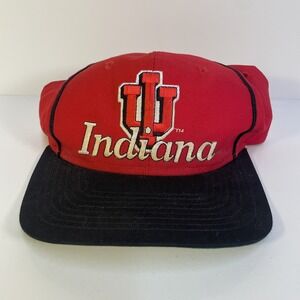 VTG The Game Indiana Hoosiers IU Red/Black Striped Snapback Hat Cap 90s